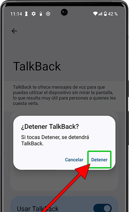 Botón detener Talkback