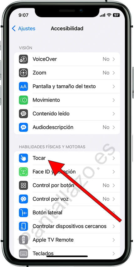 Icono tocar accesibilidad iPhone