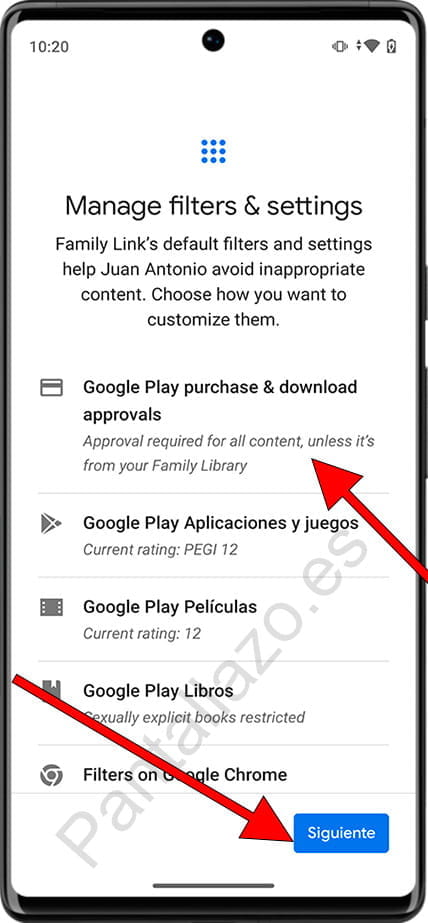 Configurar ajustes y filtros del control parental de Android