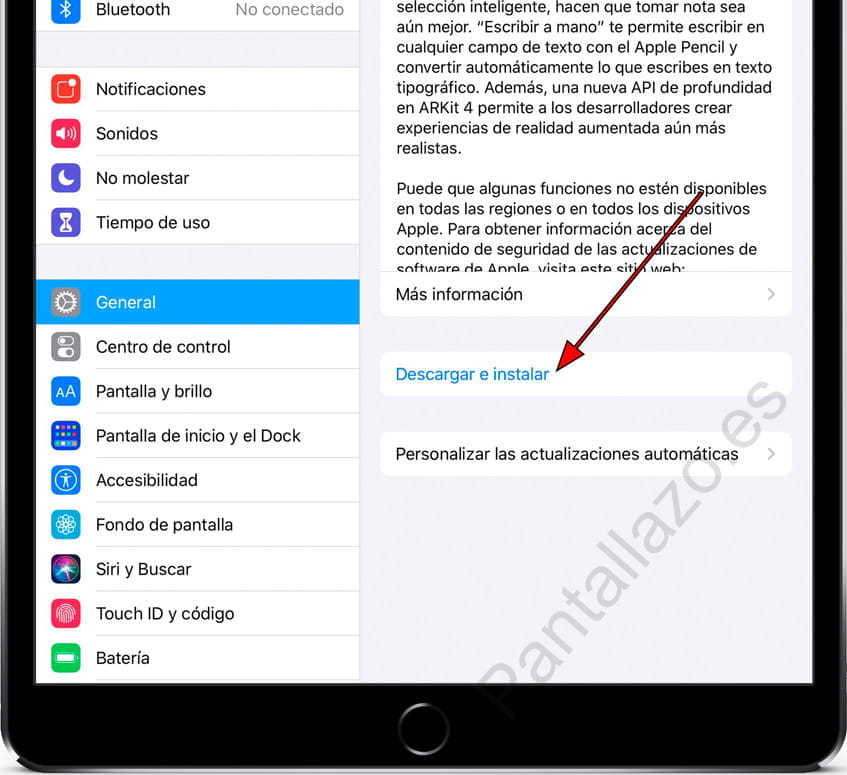 Descargar e instalar actualización de software iPad