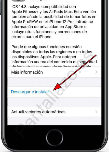 Descargar e instalar actualización de software iPhone