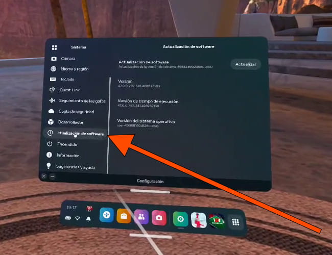 Actualización de software Meta Oculus Quest