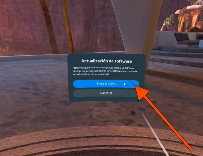 Confirmar instalación de actualización Meta Quest