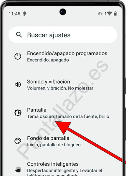 Ajustes de pantalla Android