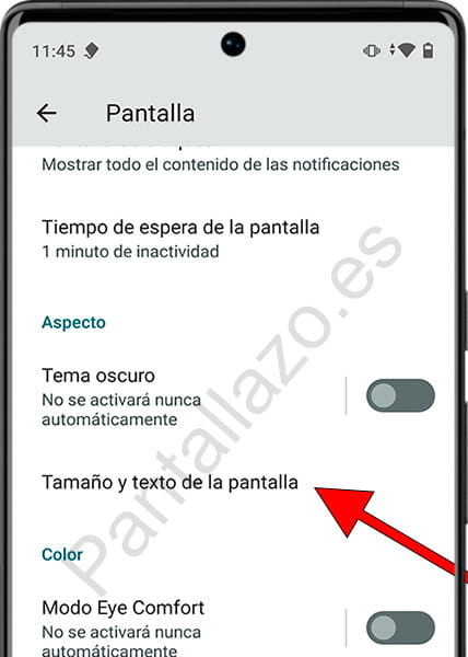Tamaño y texto de la pantalla Android