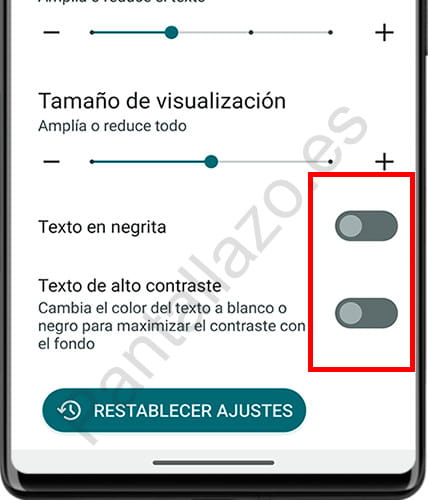 Texto en negrita y de alto contraste en Android