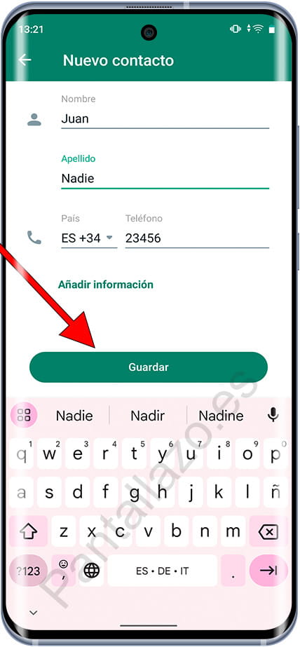 Guardar contacto WhatsApp