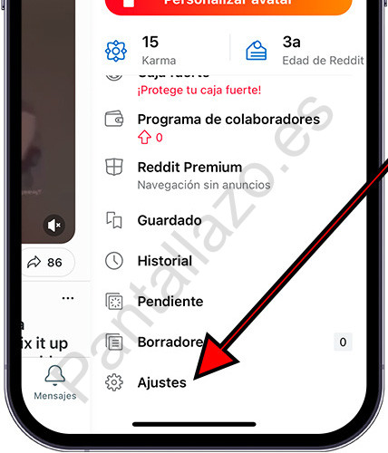 Ajustes de Reddit en iPhone