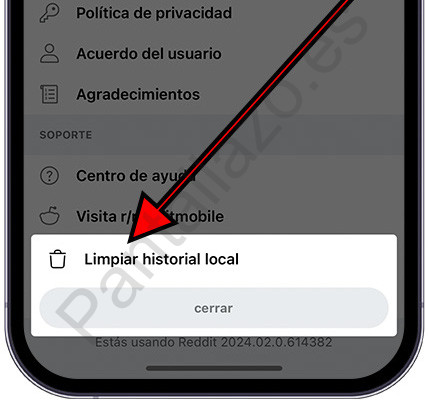 Confirmar limpiar el historial local de Reddit