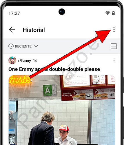 Icono ajustes historial de Reddit