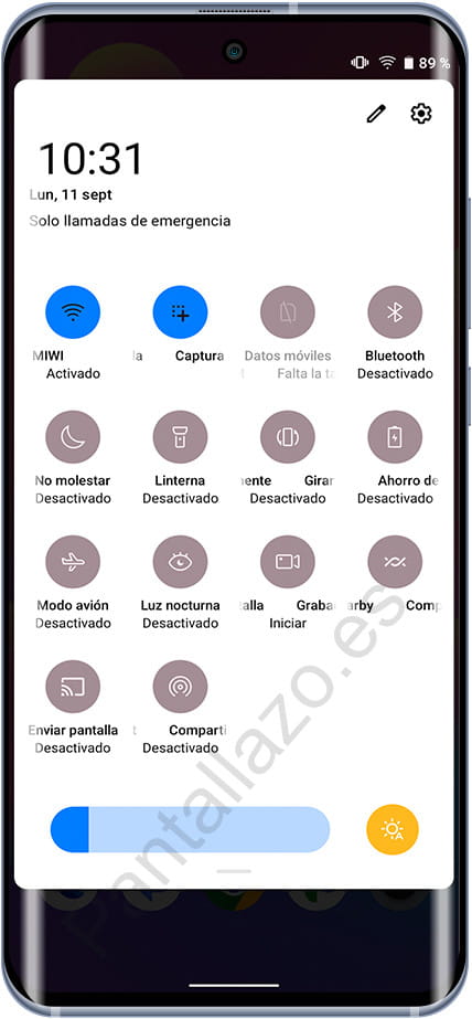 panel de accesos directos Android