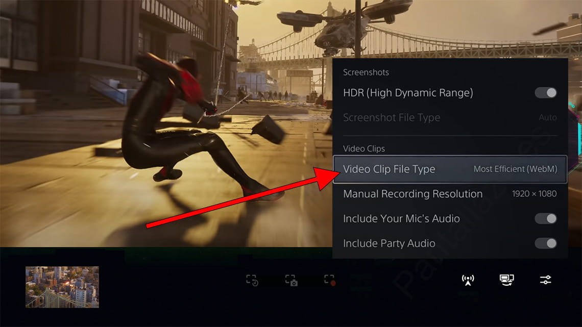 Tipo de vídeo grabación de pantalla PlayStation 5