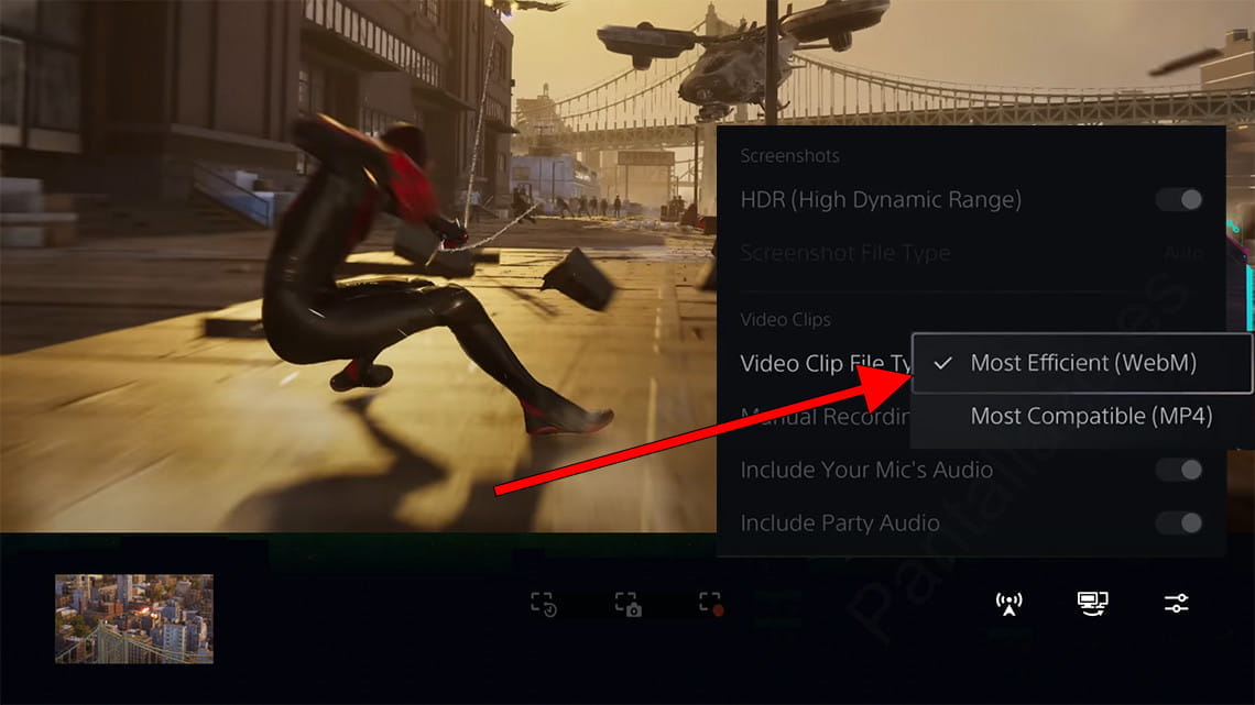 Cambiar tipo de vídeo grabación de pantalla PlayStation 5