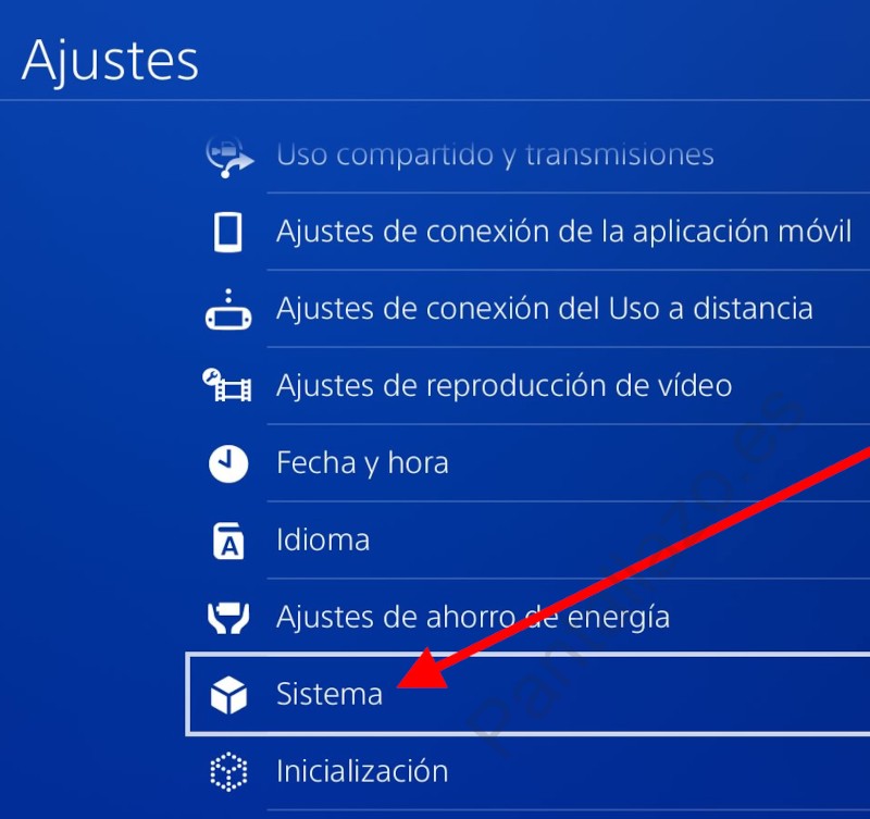 Ajustes > Sistema Play Station 4