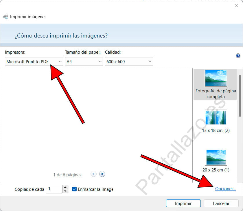 Imprimir imágenes en PDF Windows