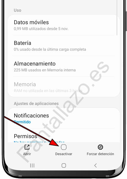 Desactivar aplicaciones en Samsung Paso 4