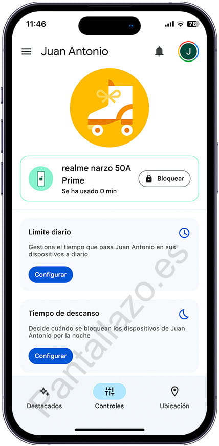 Pantalla principal Family Link