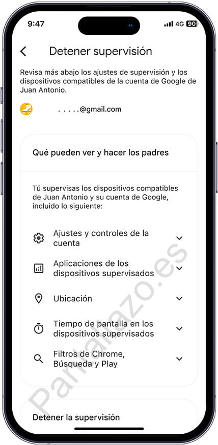 Detener supervisión Family Link