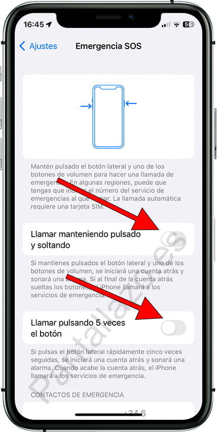 Desactivar llamadas de emergencia en iPhone Paso 3