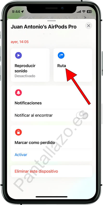 Ruta para encontrar AirPods