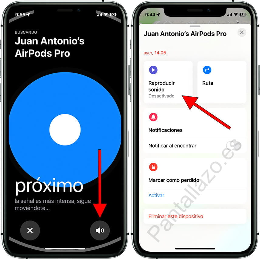 Emitir sonido para encontrar AirPods