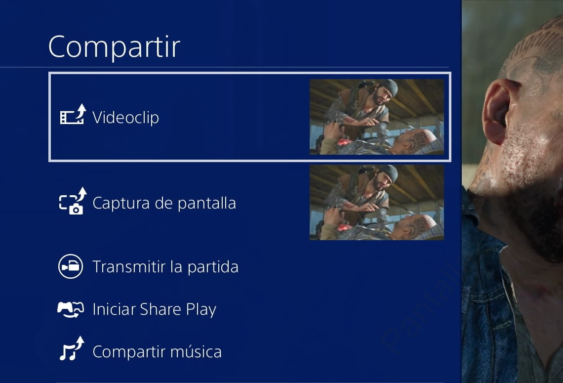 Menú Compartir PS4
