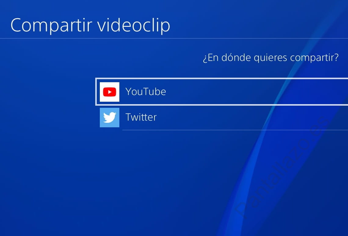 Opciones para compartir videoclip PS4