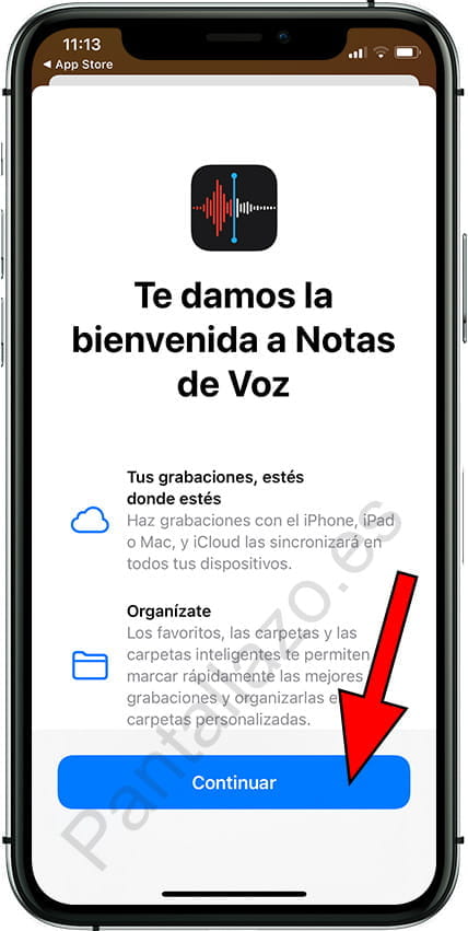 Bienvenida aplicación Notas de voz iPhone
