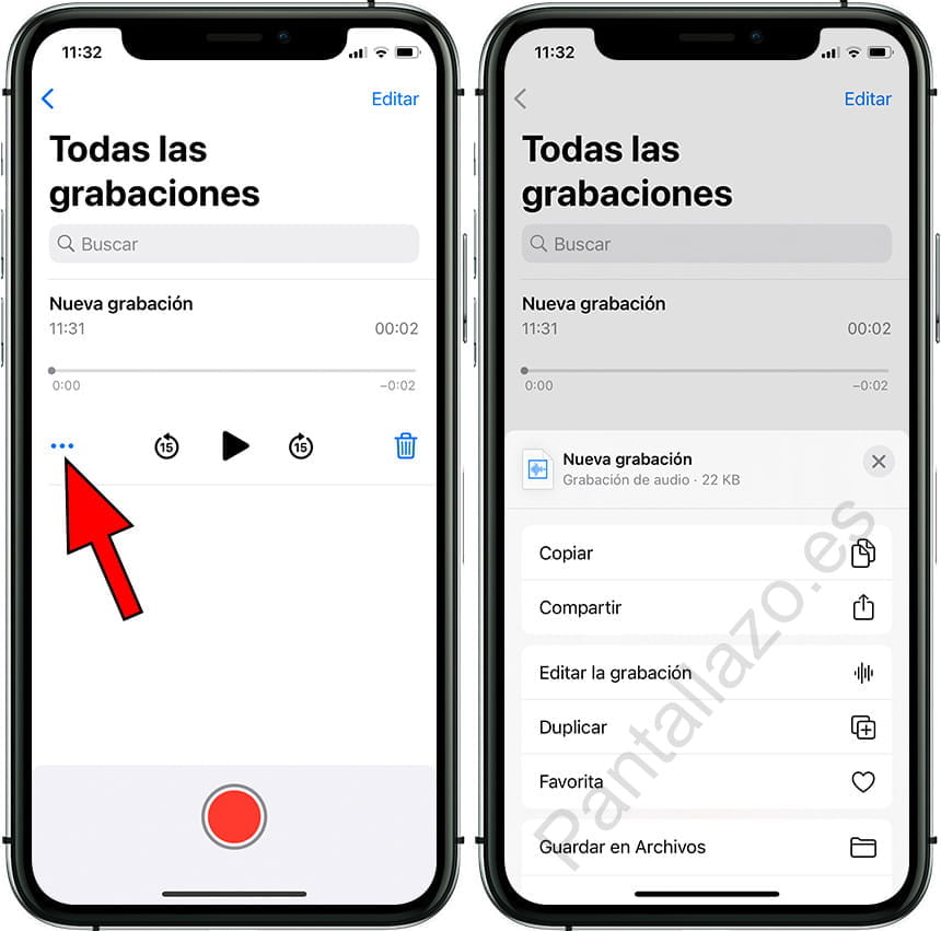 Opciones grabación de voz iPhone