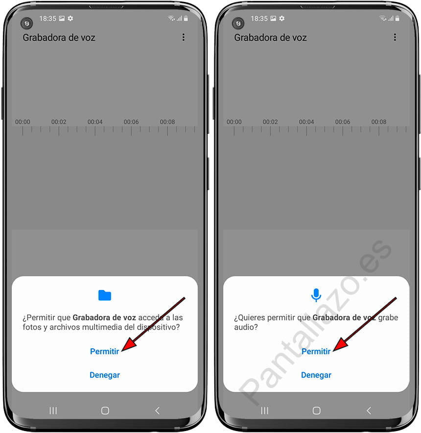Permisos grabadora de voz Samsung
