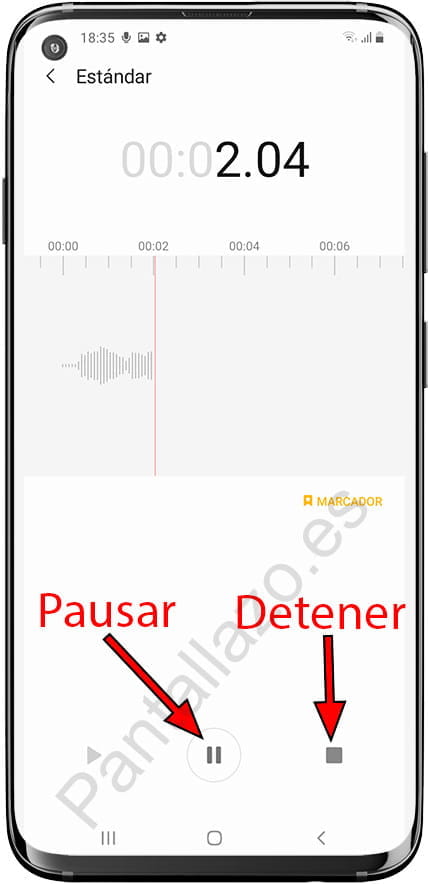 Pausar y detener grabación de voz