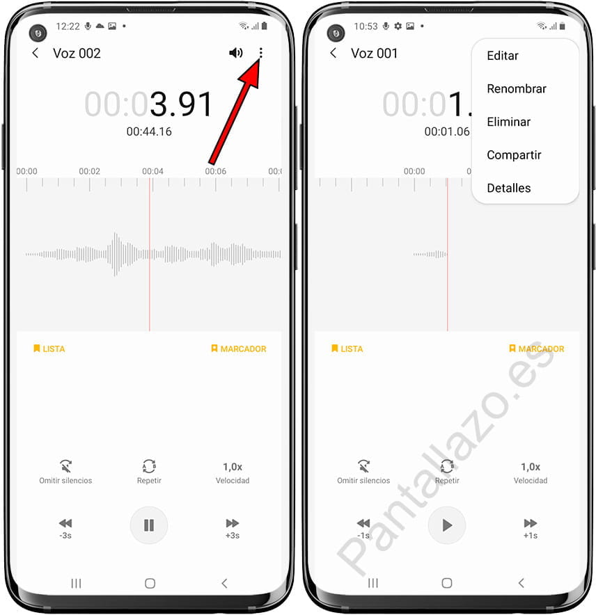 Opciones grabación de voz en Samsung