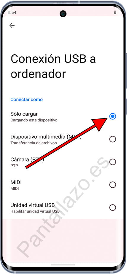 Conexión por cable solo cargar