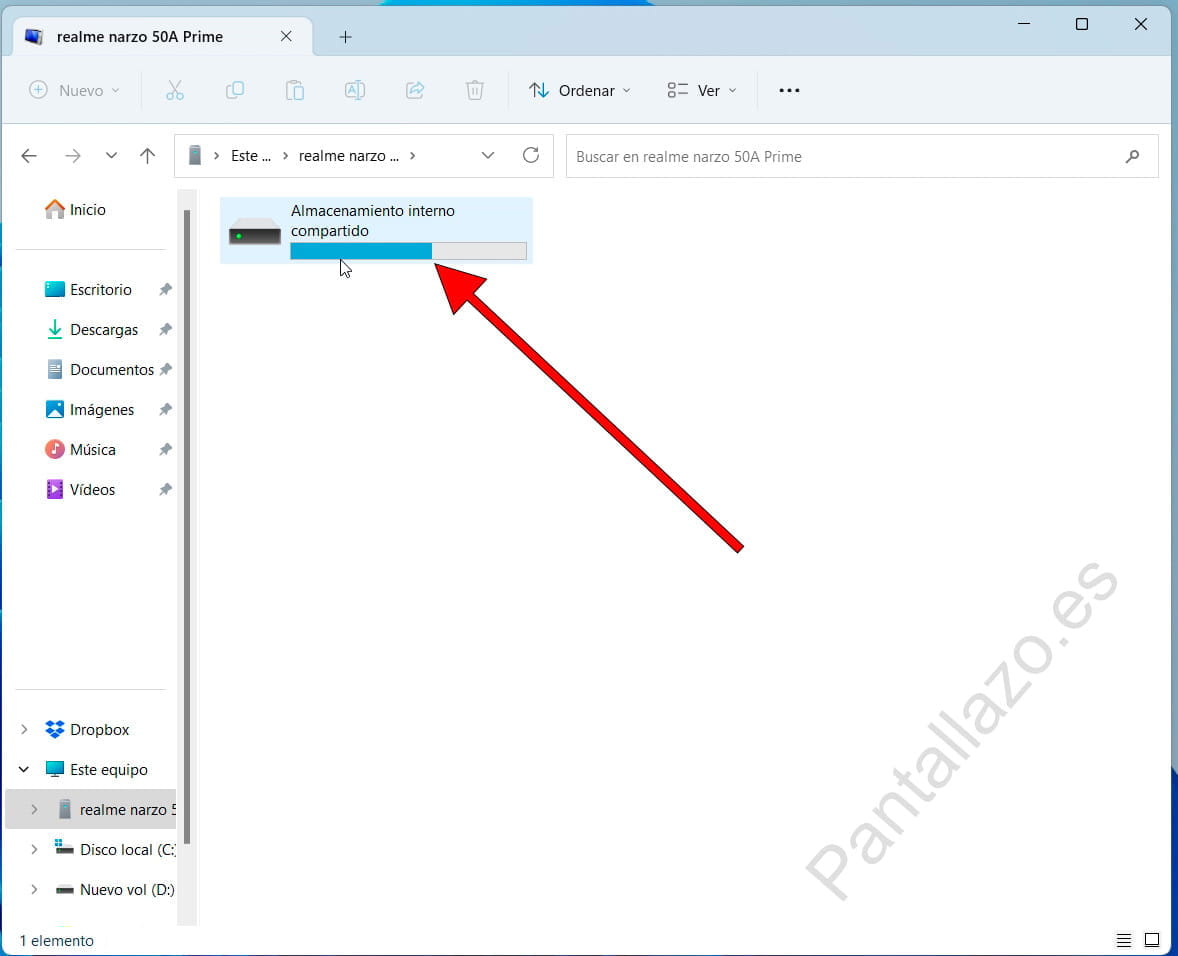 Almacenamiento teléfono en Windows