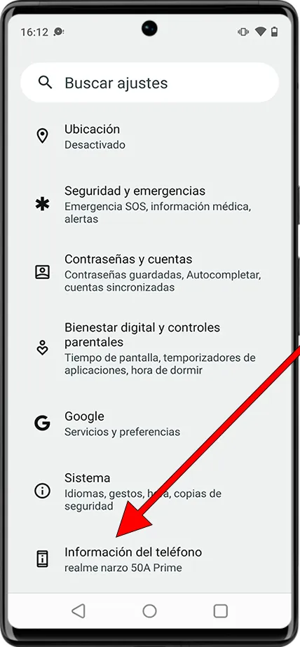 Información del teléfono Android