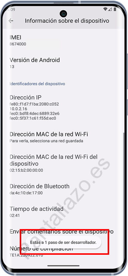 Activar opciones para desarrolladores Android