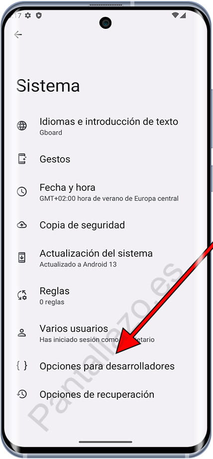 Opciones para desarrolladores Android