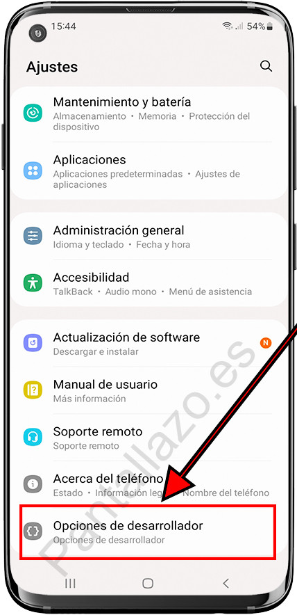 Opciones de desarrollador Samsung
