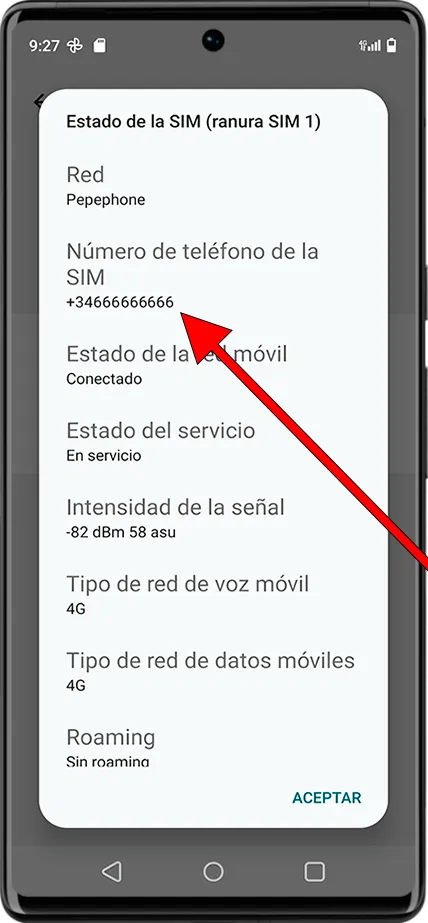 Número de teléfono Android