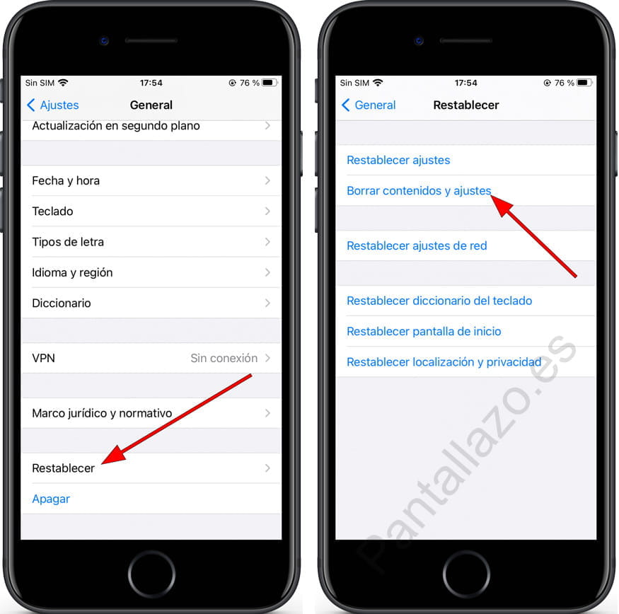 Restablecer iPhone