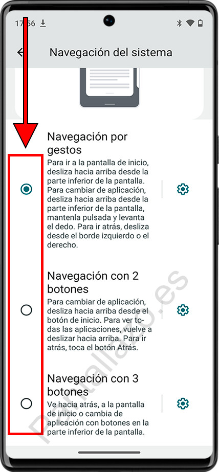 Elegir tipo de navegación Android