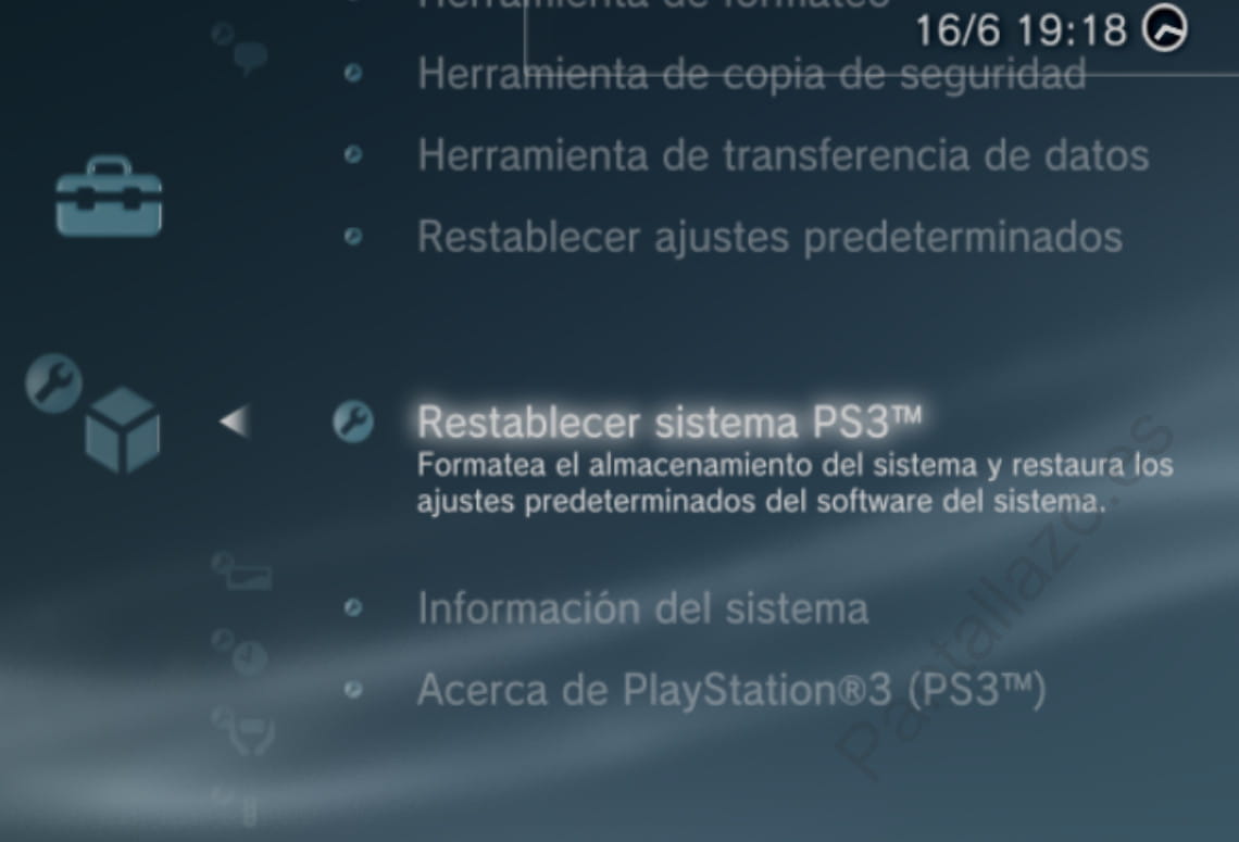 Restablecer sistema PlayStation 3