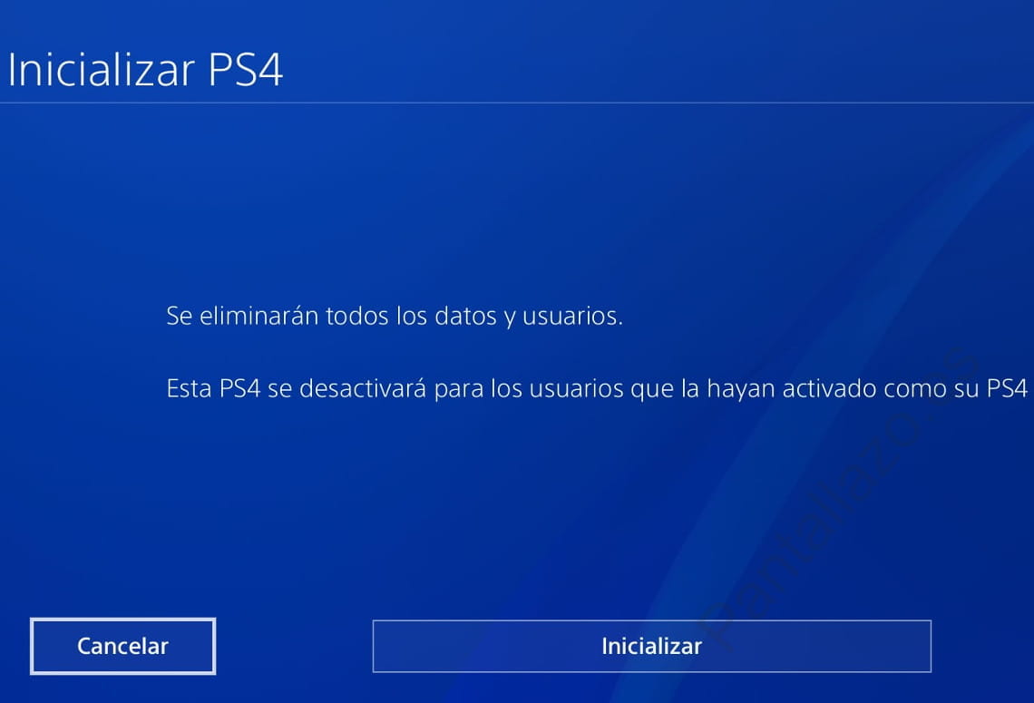 Inicializar restauración PS4