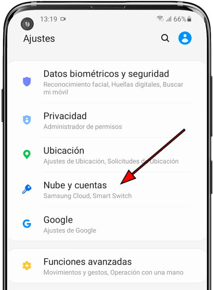 Ajustes cuentas Samsung
