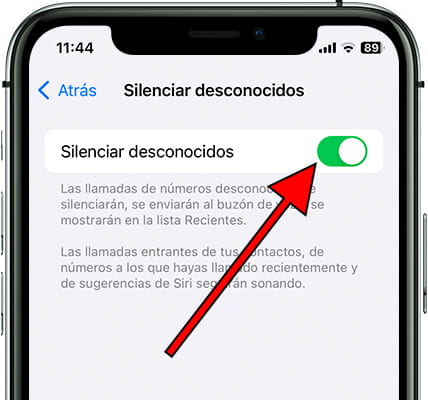 Activar silenciar desconocidos iPhone