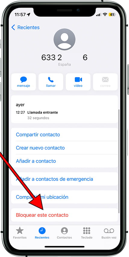 Bloquear este contacto iOS