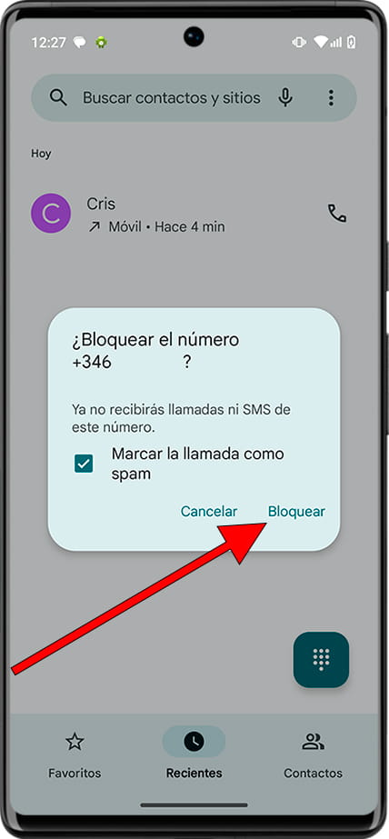 Confirmar bloquear contacto Android