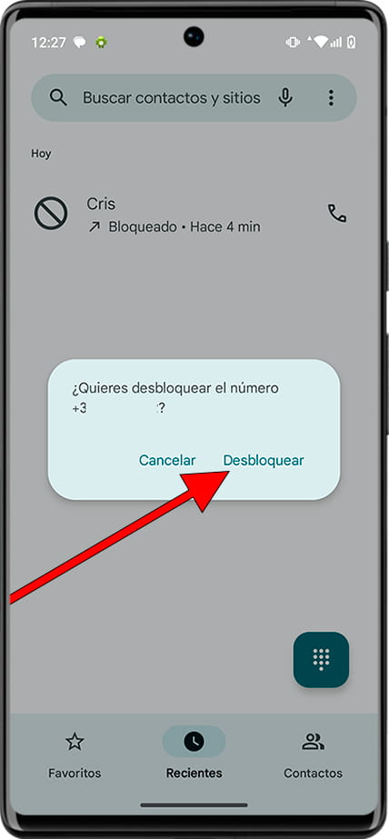 Confirmar desbloquear contacto Android