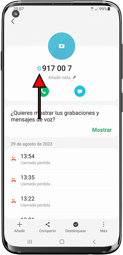 Contacto bloqueado Samsung
