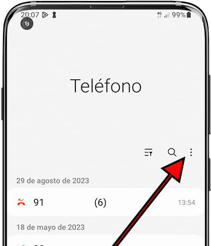 Opciones teléfono Samsung